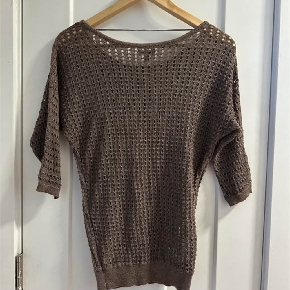 Express Taupe Open-Knit Off-the-Shoulder Sweater